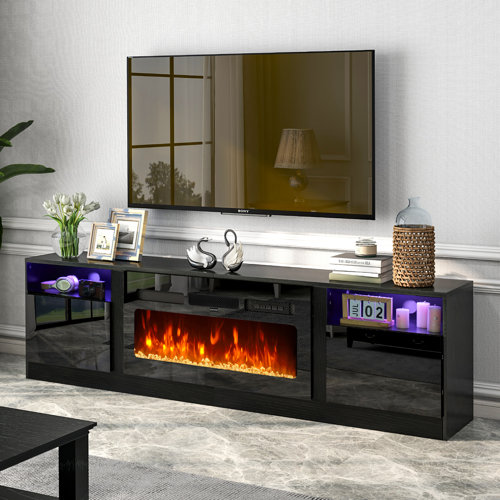 Latitude Run® Iroh 79'' W Storage Credenza with Electric Fireplace